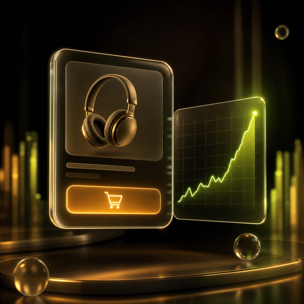 Pilar Growth: card de e-commerce con sparkline ascendente